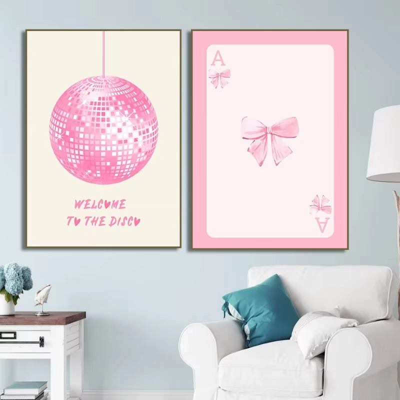 Cute Style Cute Cherry Butterfly Bow Knot Canvas Painting Wall Art