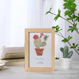 简约桌上相框装饰品木制笔筒笔插摆件文具收纳盒木质多功能相框