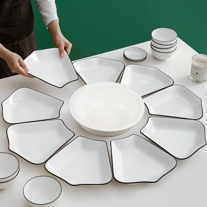 Fan-Shaped Plate Set, High-Value Combination Tableware, Fan-Shaped Turntable, Luxurious Home-Use Crown Platter Fan-Shaped Plate Set, High-Value Combination Tableware, Fan-Shaped Turntable, Luxurious Home-Use Crown Platter