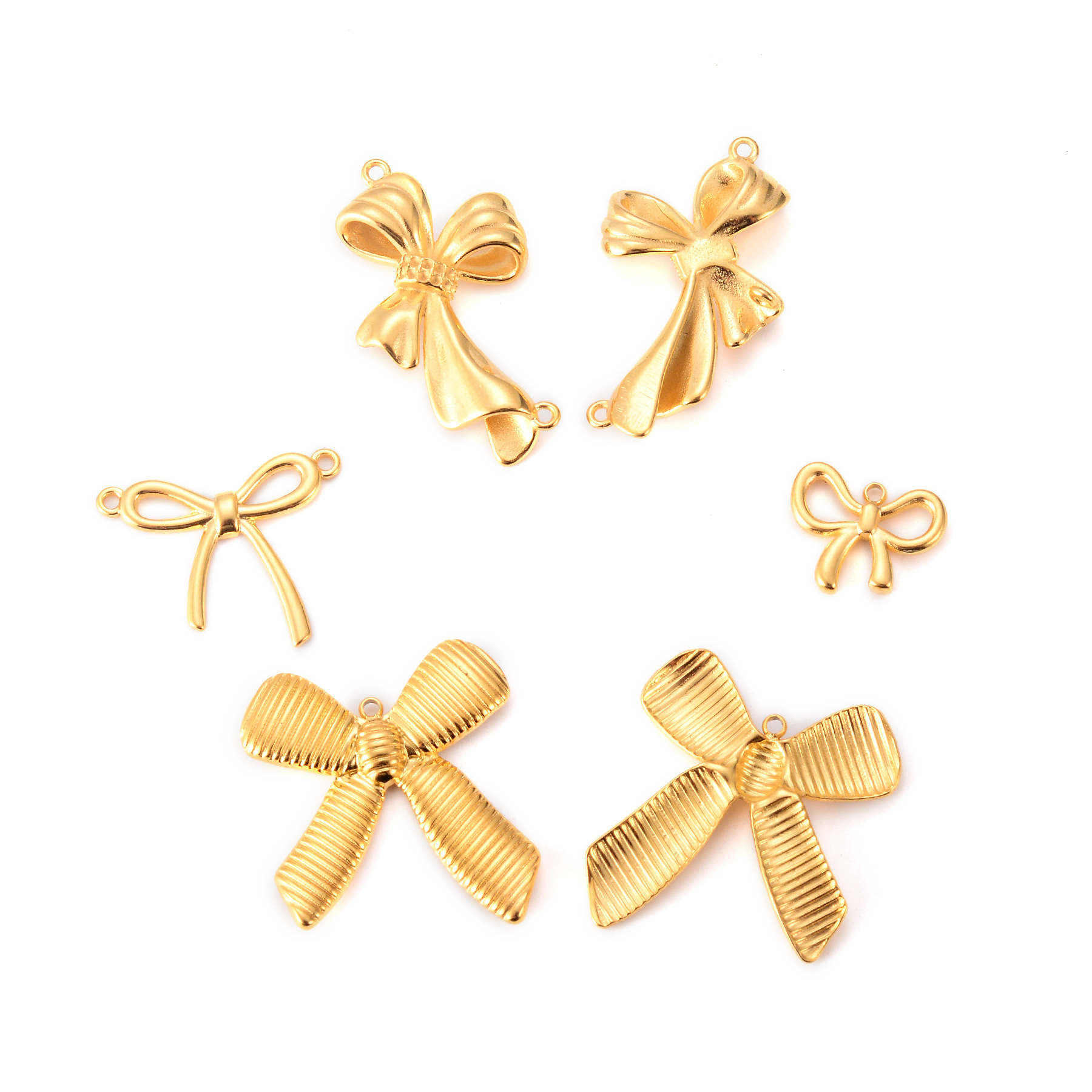 5 PCS/Package Quantity 304 Stainless Steel Material 5 PCS/Package 304 Stainless Steel 18K Gold Plated Bow Knot Pendant Charms