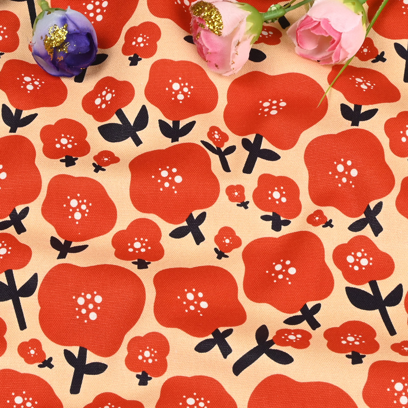 帆布区北欧风简约花朵印花面料手工DIY包包桌面靠垫布料全棉