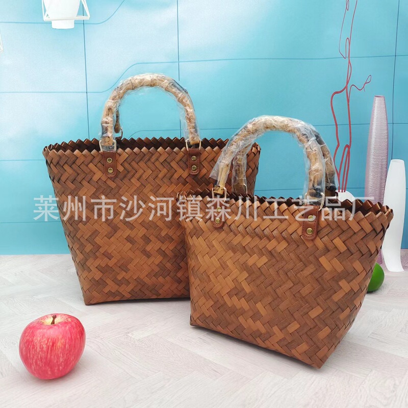 Vintage hand woven handbag straw woven bag imitation Rattan woven hand basket large capacity shopping basket fashion gift bag Vintage hand woven handbag straw woven bag imitation Rattan woven hand basket large capacity shopping basket fashion gift bag