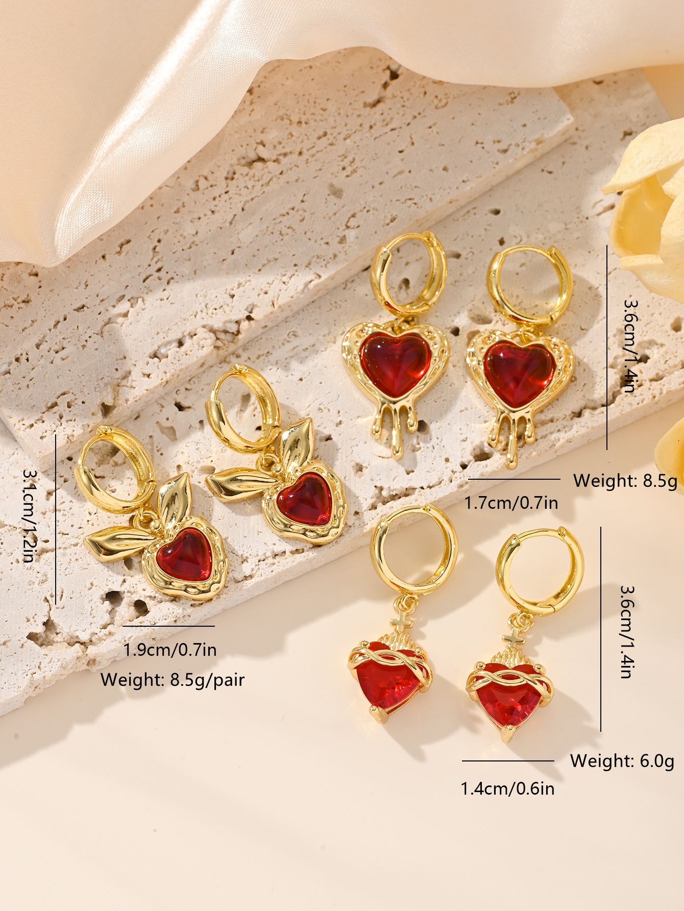 12g Weight Copper Ear Needle Material 18K Gold Plated Plating Material 1 Pair IG Style Simple Style Heart Shape Inlay Copper Zircon 18K Gold Plated Drop Earrings