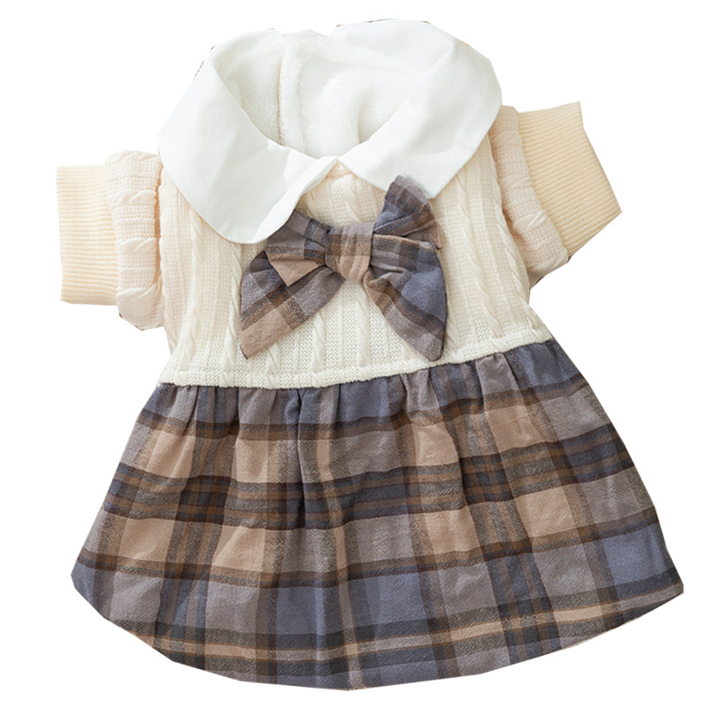 Otoño e invierno perro Colegio estilo fresco uniforme de la pareja de algodón acolchado ropa gato de dos piernas JK falda mascota ropa de cuatro piernas