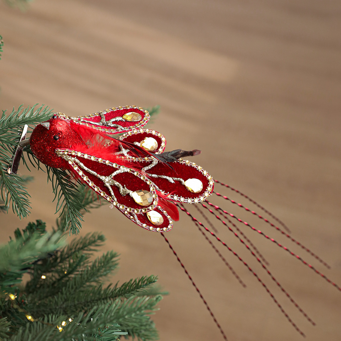 Árbol de Navidad pájaros pájaros clips de diamante de colores plumas simulación pájaros horticultura ramas decoración accesorios