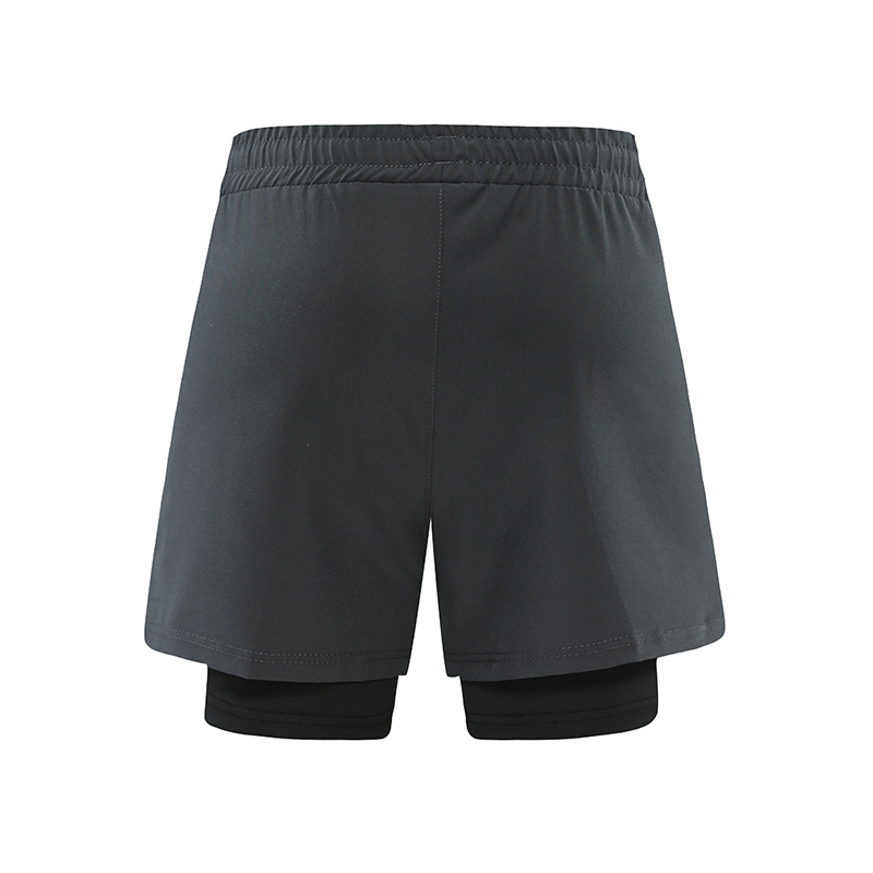 Los hombres de verano corriendo pantalones de tres puntos falsos de dos piezas de deportes casuales pantalones cortos de entrenamiento de fitness de doble capa transpirables de secado rápido en stock