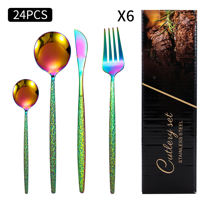 Amazon Cross-border acero inoxidable vajilla portuguesa juego de 24 piezas hotel bistec cuchillo tenedor cuchara caja de regalo