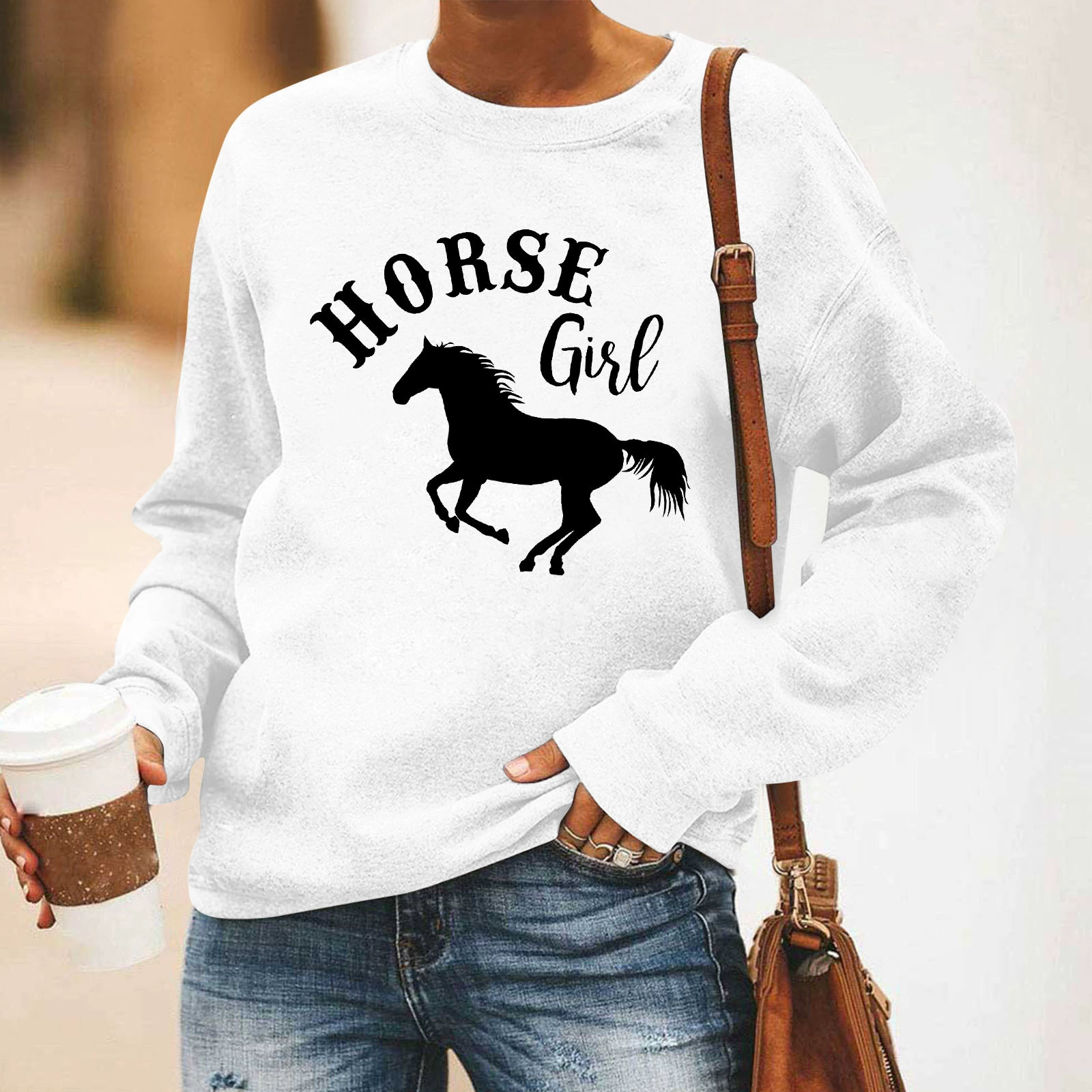 Куртка для европейской и американской внешней торговли серии HORSE, толстовка с длинными рукавами и круглым вырезом, свободная одежда с буквенным принтом