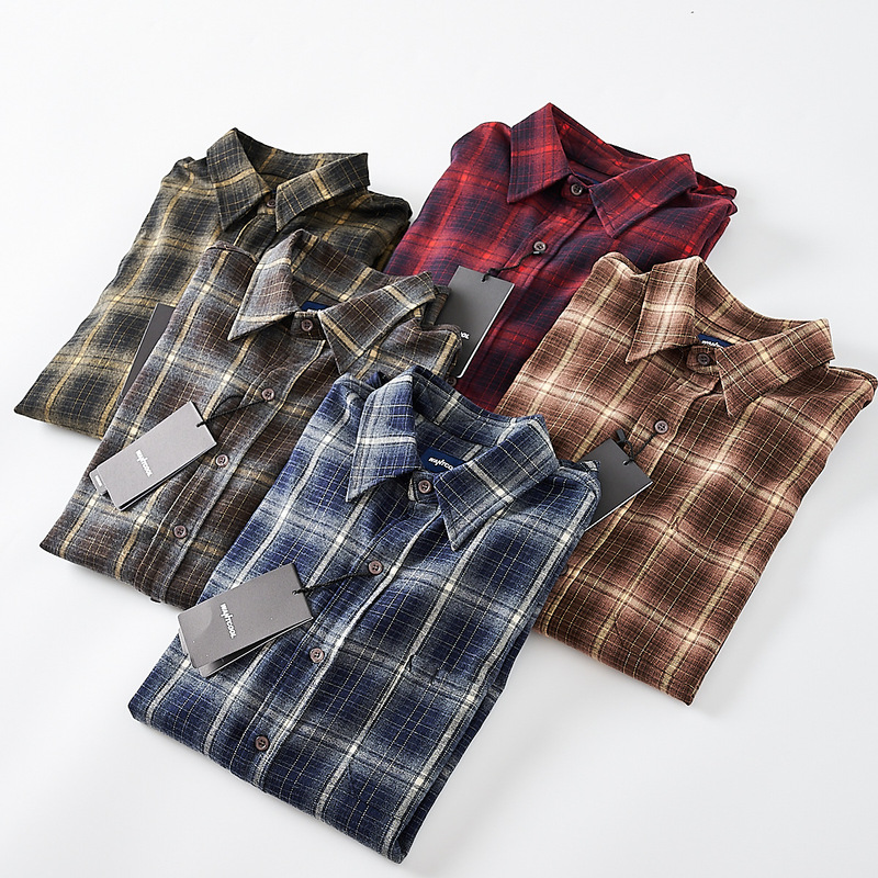 24 autumn and winter micro-cutting micro-sanding process! Autumn and Winter American Retro Coat Cotton Plaid Shirt for Men