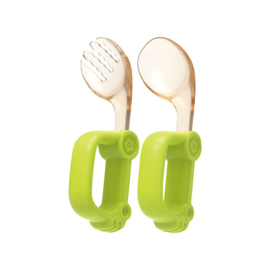 Fruit children's tableware PPSU short handle fork spoon suit wholesale baby learn to eat cartoon silicone soft head fork spoon