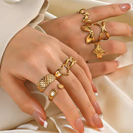 欧美INS风时尚不锈钢爱心戒指女个性嘻哈18K镀金开口调节钛钢戒指