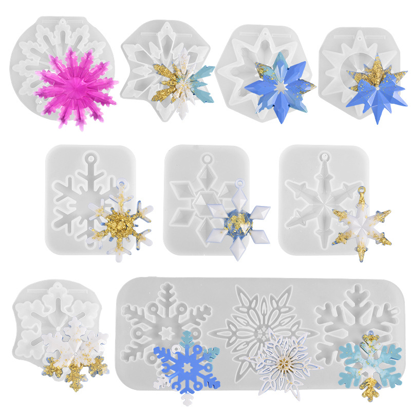 Navidad copo de nieve molde de silicona espejo Pulido-libre de resina copo de nieve llavero colgante epoxi molde