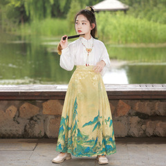 Chunqiu National Style High-end Middle and Big Kids Tang Suit with Mamian Skirt, National Trend Girls' Spring 2024 New Children's Hanfu Set