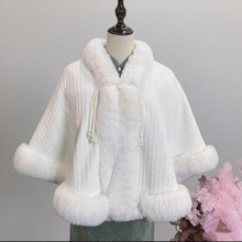 931#新款加绒加厚仿獭兔毛领披肩斗篷百搭旗袍外搭披风保暖外套女