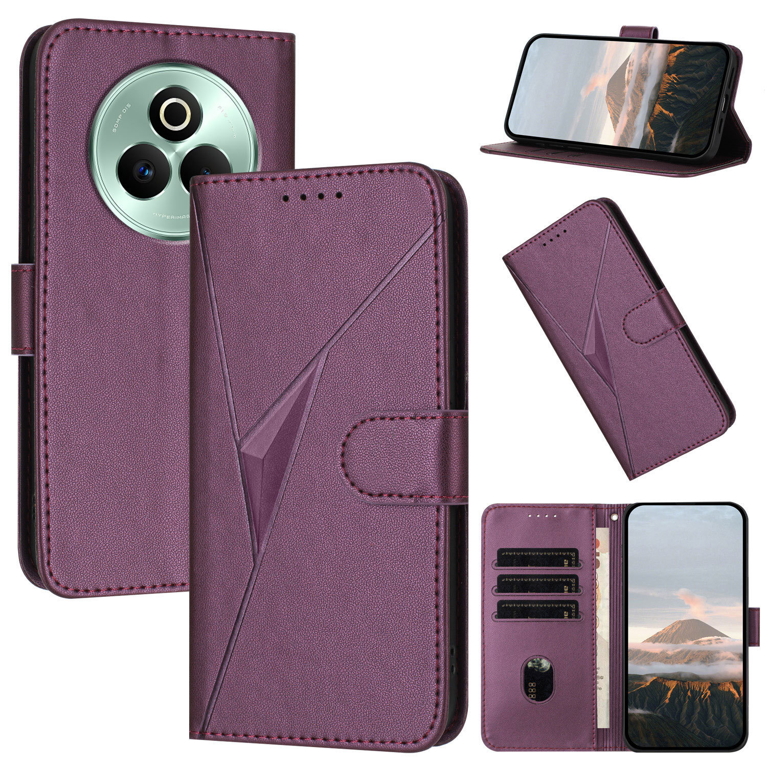 Suitable for Oppo Realme C85 Triangular Style Gt8/P4/V70/Note60 Card-Inserting Mobile Phone Leather Case Suitable for Oppo Realme C85 Triangular Style Gt8/P4/V70/Note60 Card-Inserting Mobile Phone Leather Case