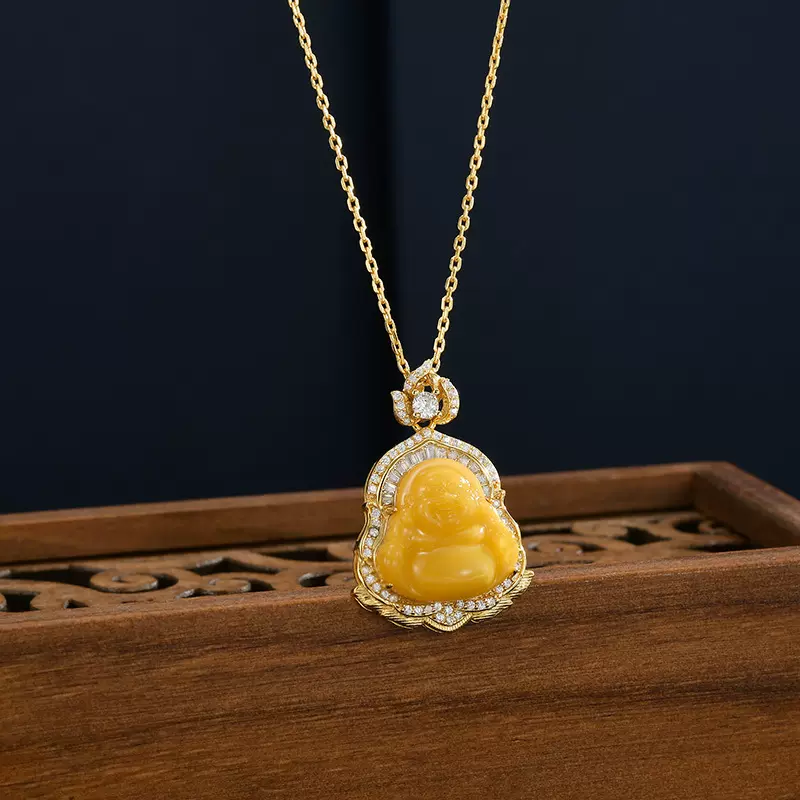 S925纯银项链蜜蜡瑙佛公项链时尚轻奢小众饰品高级感吊坠锁骨颈链