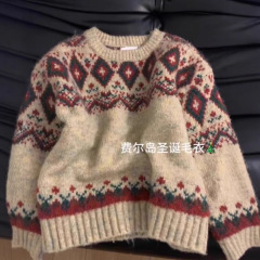 香港の味のレトロな雰囲気感の小さい大衆のジャカードのセーターの女性の秋冬の洋風の優しさは年齢を減らします。