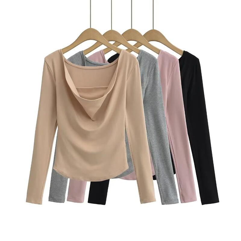 Pure Desire Style Fake Two-piece Strapless Flap Collar Long-sleeved Base Shirt Women's Tight-fitting Slim-fit Skinny Sexy T-shirt Inner Top