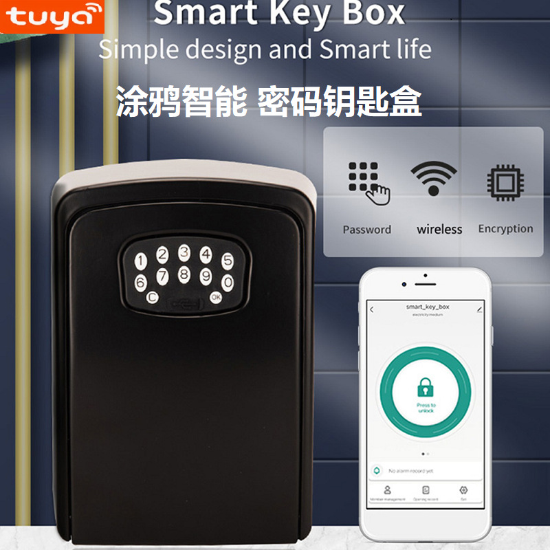 塗鴉指紋鑰匙盒手機APP開鎖民宿壁掛式BOX鑰匙存儲盒密碼保管箱