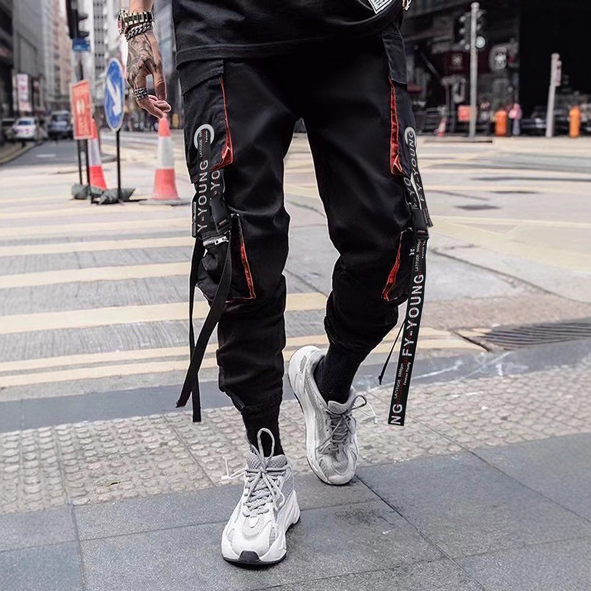 Men's Cargo Pants for Spring and Autumn, Loose Trendy Brand, Stylish Hip-Hop Street Dance Wide-Leg Pants with Multiple Pockets