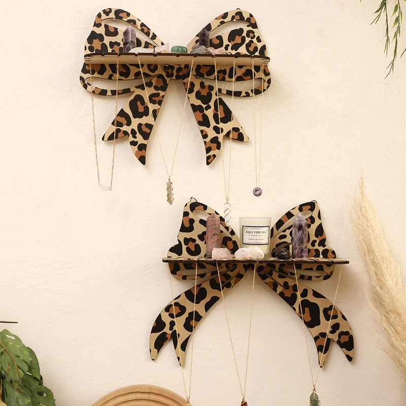 Cross-border New Wooden Leopard Bow Style Crystal Wall Storage Rack Simple Home Bedroom Homestay Decoration Cross-border New Wooden Leopard Bow Style Crystal Wall Storage Rack Simple Home Bedroom Homestay Decoration
