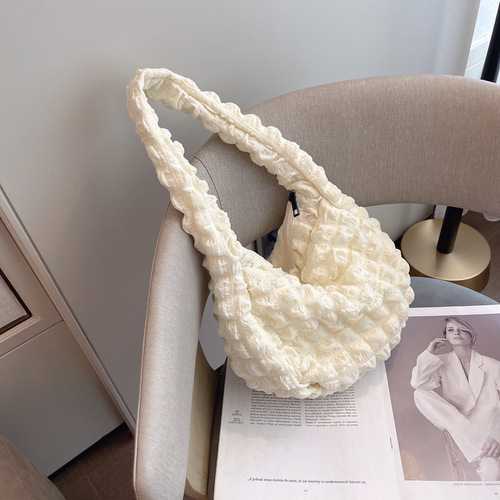 Wrinkled Cloud Pocket Tote  New Pure Color Single Shoulder Bag Commute Wrinkled Bag Shopping Bag Korean Girl Heart