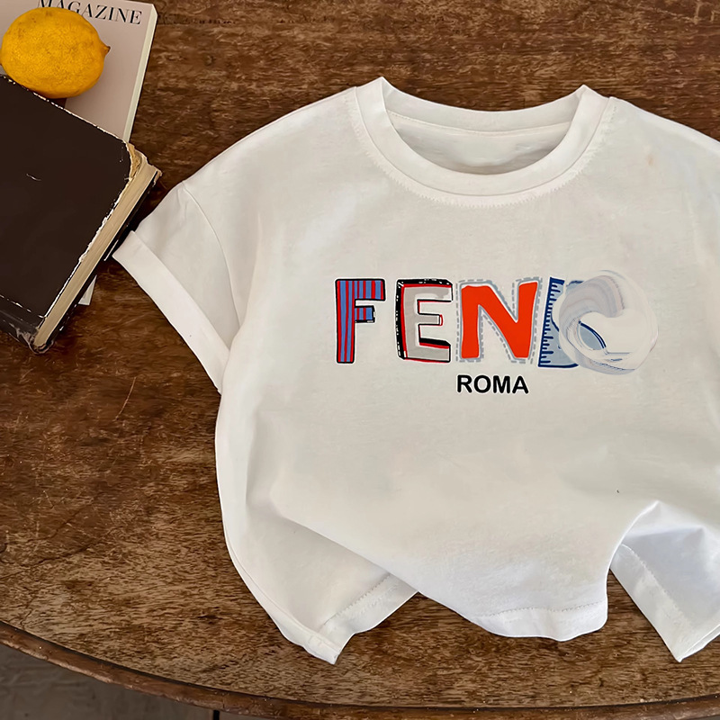 Pure Cotton Kidsren's Short-Sleeved T-Shirt Summer 2026 New Cute Baby Cartoon Casual Tops for Small and Medium-Sized Kidsren for Boys and Girls