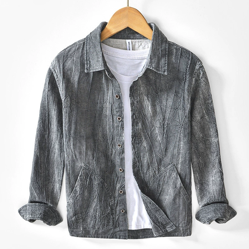 L165 осенний лацканный повседневный рамовые рубашки ретро хлопчатобумажная куртка с длинными рукавами пальто для волос
