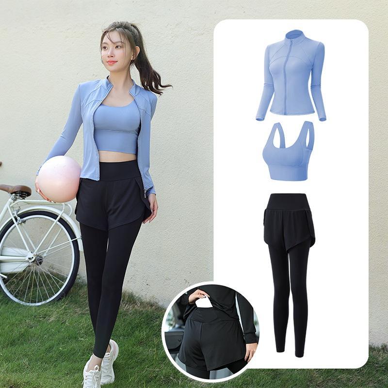 Trajes de yoga para mujeres de verano para correr ropa deportiva suelta rápida ropa seca bolsillo para correr trajes de mujeres de la mañana para correr comercio exterior