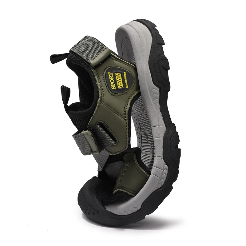 Sandalias ropa exterior de los hombres verano nuevos zapatos de playa de malla transpirable hueca suela suave Baotou zapatos casuales al aire libre antideslizantes