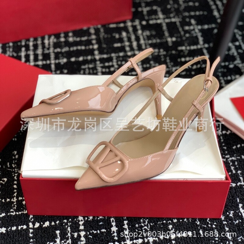 V-Buckle High-Heeled Shoes Women's Export Shoes 2025 New Metal Buckle Pointed Toe Flats Patent Leather Toe-Cap Back Hollow Stiletto Sandals V-Buckle High-Heeled Shoes Women's Export Shoes 2025 New Metal Buckle Pointed Toe Flats Patent Leather Toe-Cap Back Hollow Stiletto Sandals