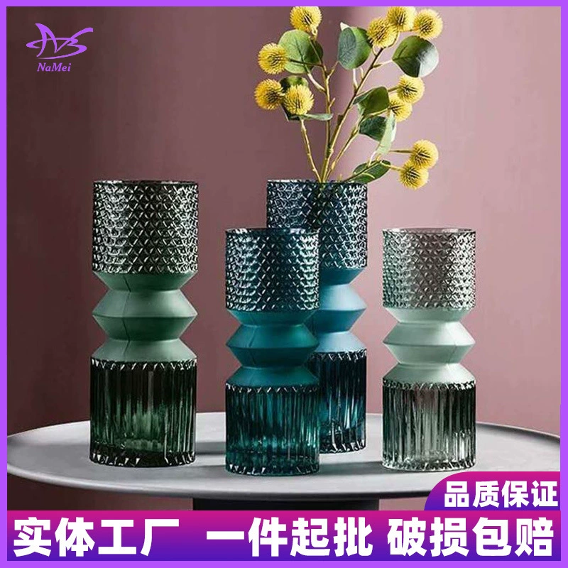 Стеклянная ваза с тиснением в скандинавском стиле, прозрачное украшение, креативная гостиная, легкая роскошная модель из сухоцветов, украшение для кровати и завтрака, высокое чувство