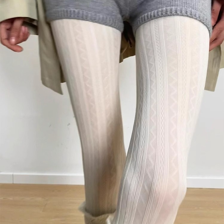 Grey Velvet Leggings Elastic Retro Wavy Pantyhose Spring and Autumn Threaded brown Pantyhose Simple All-Match