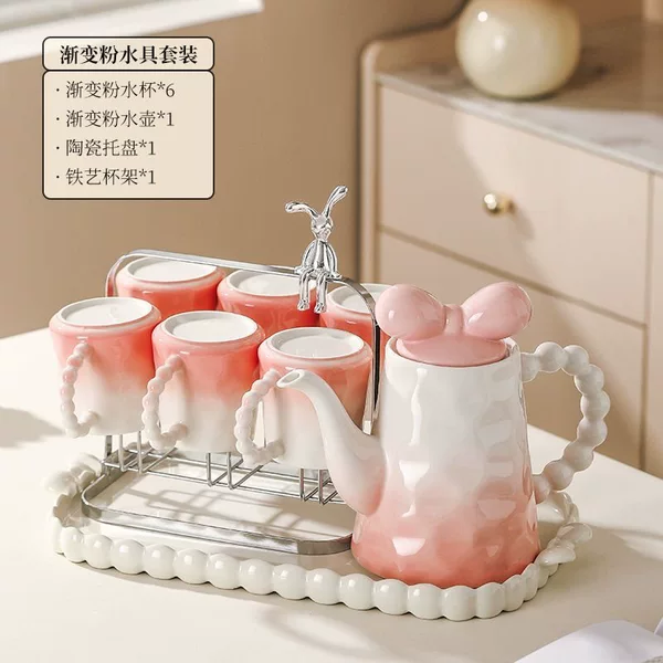 Ceramic teapot, rabbit, glass holder