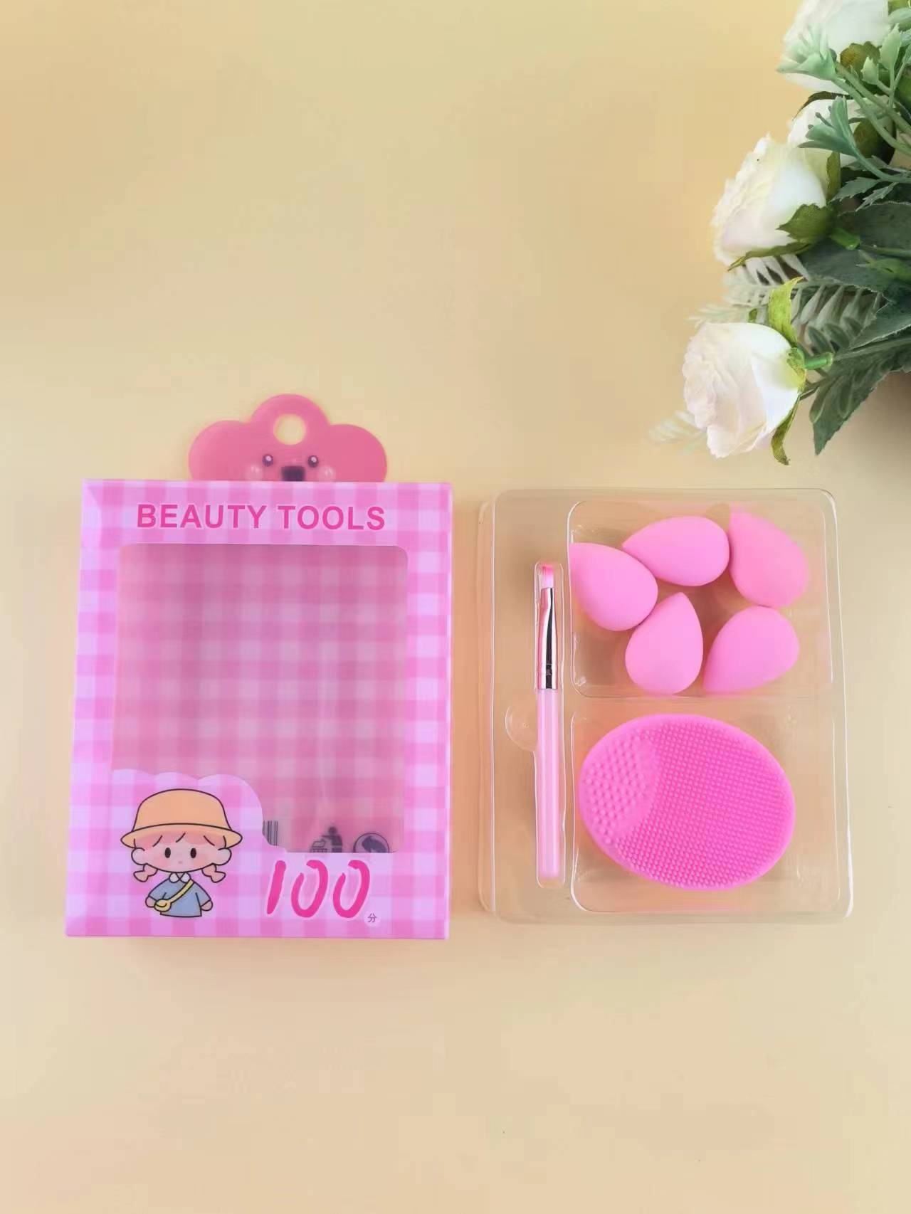 Spot transfronterizo mini juego de huevos de belleza serie de cepillo de lavado de cara de silicona conjunto de soplo de polvo herramientas de maquillaje al por mayor