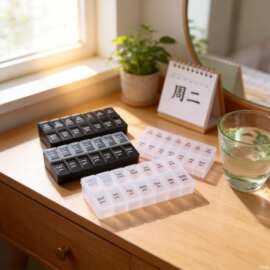便携14天量药品盒早晚7天药盒 双排带盲文药丸盒保健盒工厂直跨境