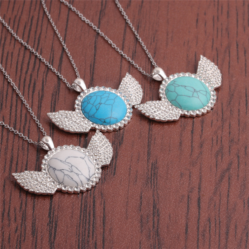 Simple Diamond-studded Turquoise Pendant Necklace display picture 12