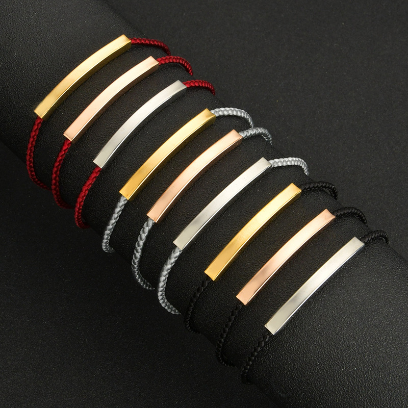 Korean Style Lettering Braided Rope Bracelet Fashion Trend Stainless Steel Strip Carrying Strap Special-interest Design Couple Adjustable Bracelet display picture 2