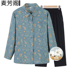 中高年の夏のシャツの女性のおばあさんの純綿の服のお母さんの綿の長袖の上着のおばあさんの砕花の服