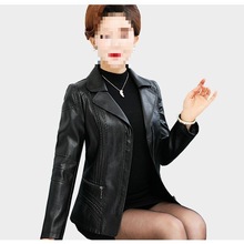 妈妈秋装外套女-岁新款中老年皮衣女短款皮外套 皮夹克