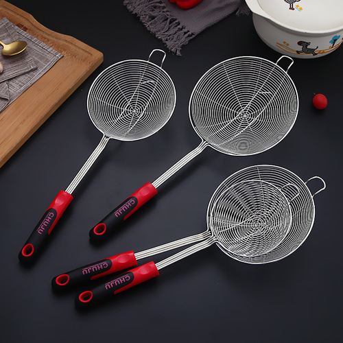 Four-line double-color handle single hook double hook wire mesh kitchen restaurant stainless steel oil drip grid hot pot scoop deep-fry noodle lifter