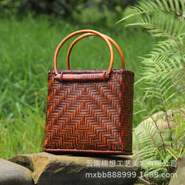 复古手工竹编包 竹包文艺青年茶道收纳 新款编织女手提包