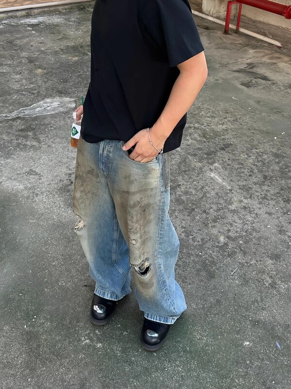 Unique Vintage Washed Distressed Flared Jeans Spring Summer New Straight Loose Casual Versatile Long Pants