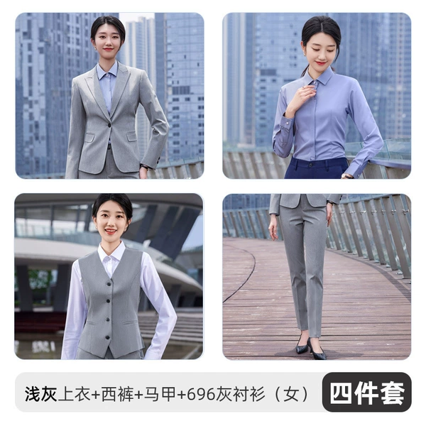 Female 6699 "Single Button" Light gray suit + trousers + vest + lining