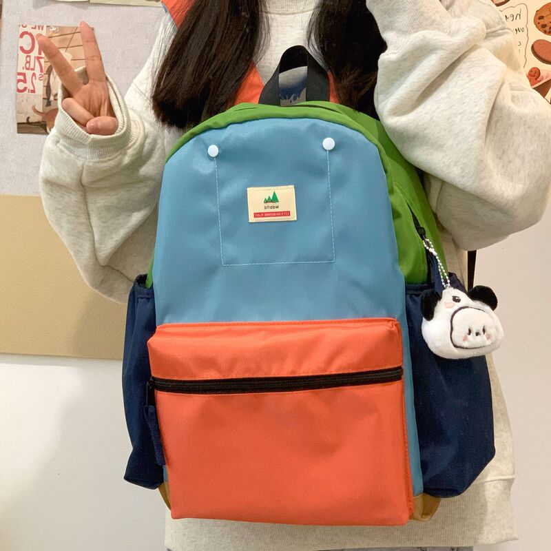 书包新款撞色小众双肩包小学生女书包大容量韩版ins休闲百搭背包|undefined