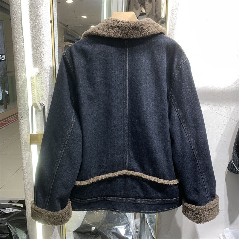 Women's Clothing lambswool thickened denim jacket lapel single breasted small long sleeved cotton jacket_voghion.com