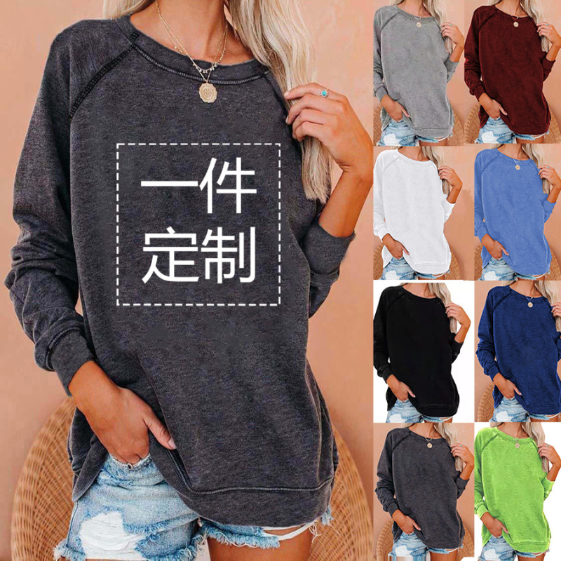 Autumn and Winter new European and American cross-border foreign trade round neck one piece change printing any text printing sweater in stock Women