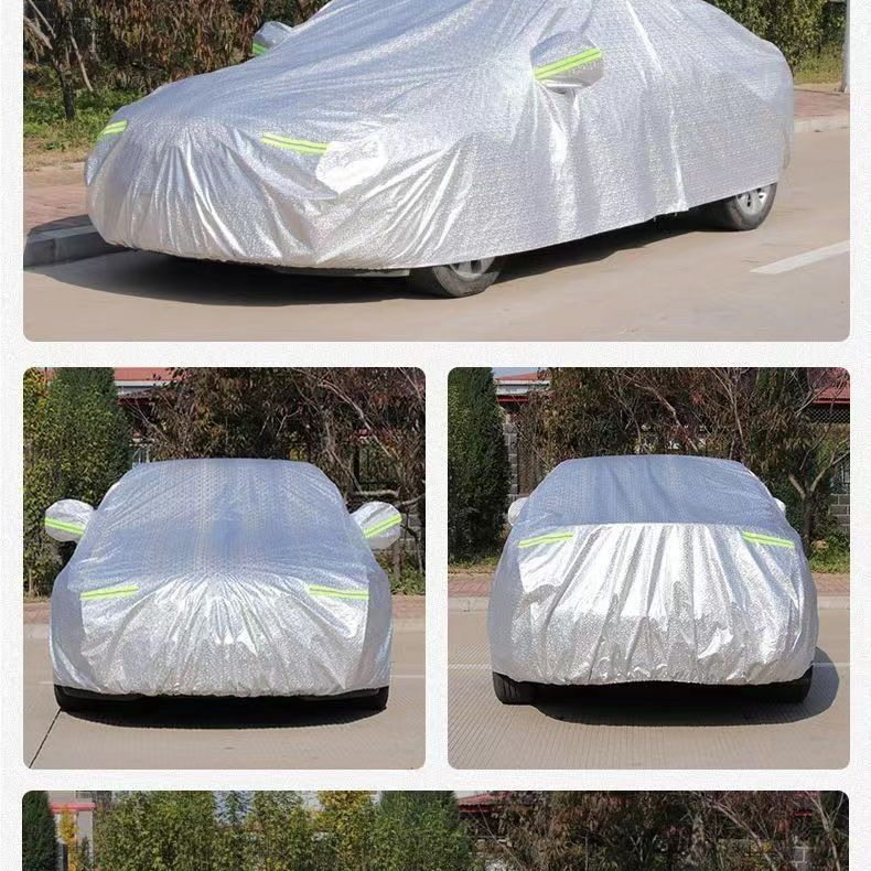 Cubierta del coche cubierta del coche completo a prueba de sol a prueba de calor a prueba de polvo a prueba de lluvia película de aluminio cubierta del coche transfronterizo amazon image 3