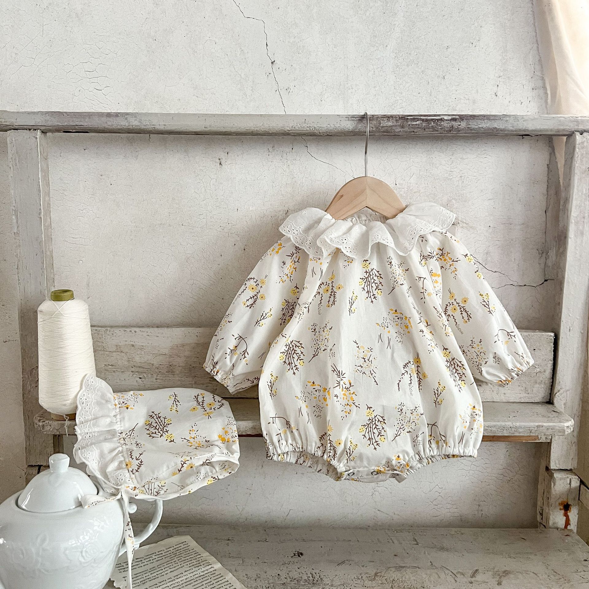 2023 estilo coreano niñas bebé floral con capucha mono mameluco ins recién nacido encaje suelta mameluco moda