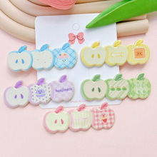 新款印花三连苹果DIY贴片发夹头饰饰品配件手工材料手机壳装饰